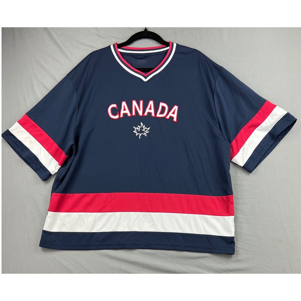 Teepee Milano Canada Jersey Men Large Navy Blue Red White Mesh Shirt Good